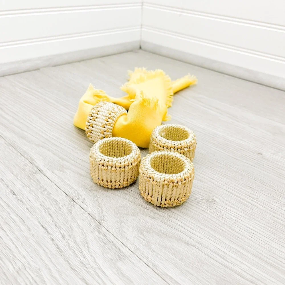 Vintage Faux Wicker Napkin Rings - Set of 4 Retro Beige